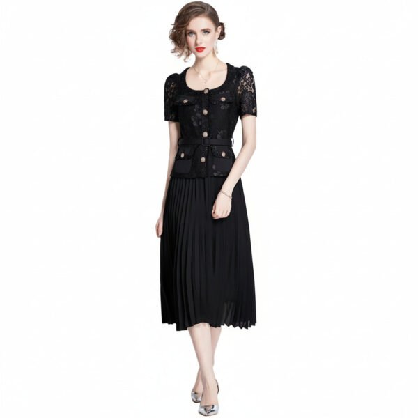 Lace Embroidery Dress Women Long Sleeve High Waist