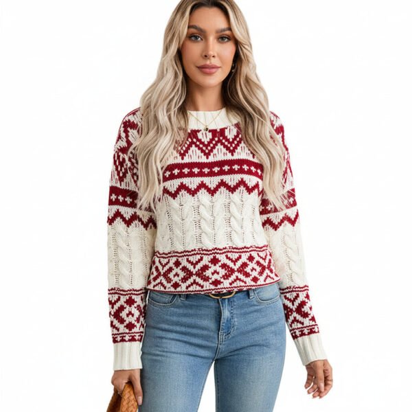 Retro Jacquard Pullover Knitted Sweater for Women