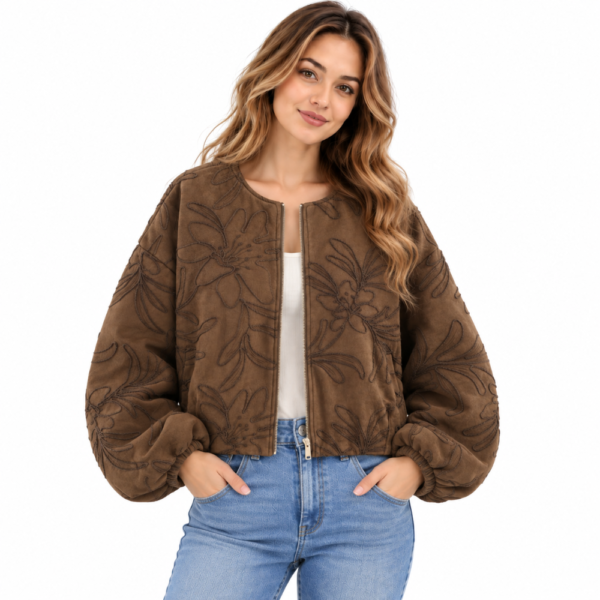 Suede Embroidered Pilot Jacket Women Casual Zip Front